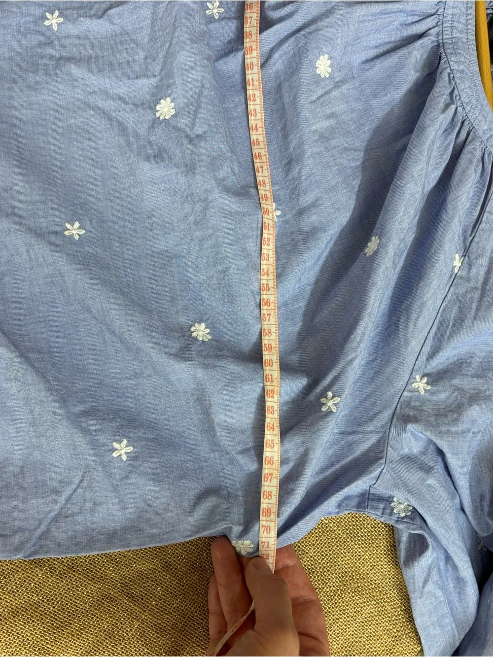 J.Crew XL Blue Embroidered Cotton Peasant Blouse Puff Sleeve Boho Cottage Top
